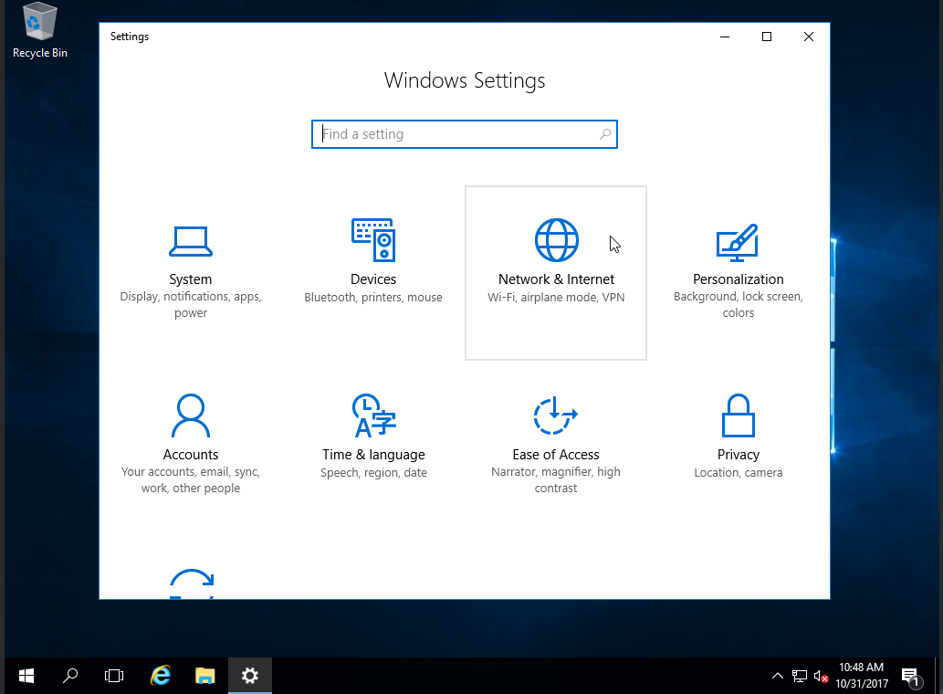 Windows Server 2016 - Settings