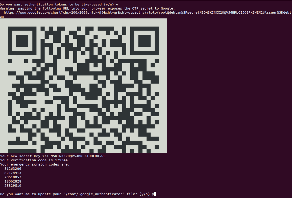 SSH Console with QR code for Google 2FA
