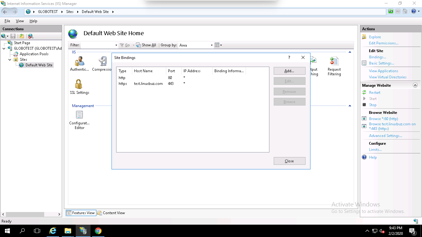 See you new binding into Site Bindings window. This is how to install an SSL Certificate on Windows Server and IIS.
