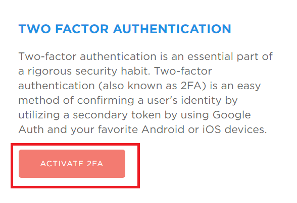 Click Activate 2FA to go through the process.