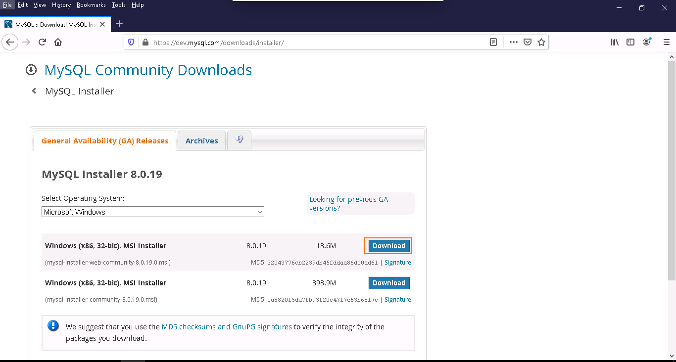 MySQL Download on official website.