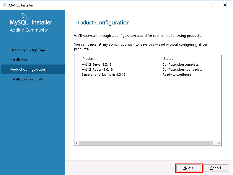 MySQL Installer - Product Configuration.