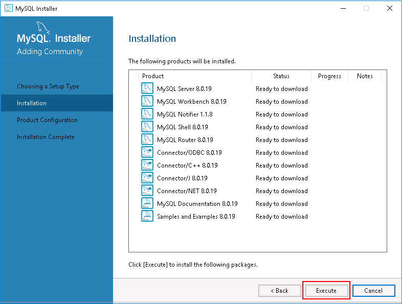 MySQL Installer - Installation - Ready to download.