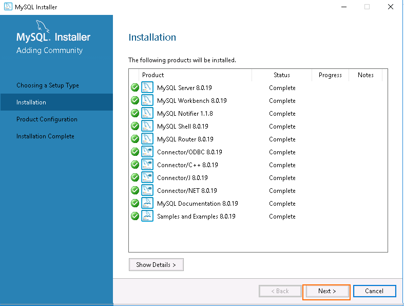 MySQL Installer - Installation - Complete.