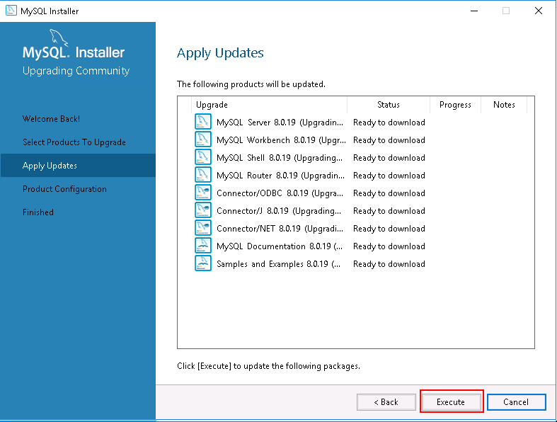 MySQL Installer - Apply updates.