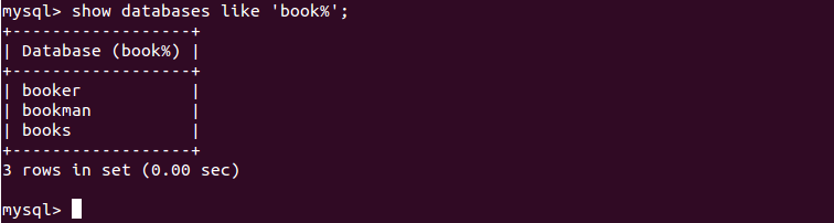 Show all databases that contains the string "book" from mysql cli.