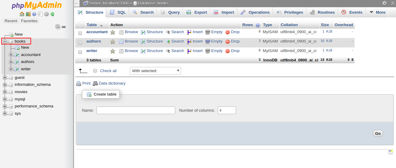 Select a database into PHPMyAdmin.