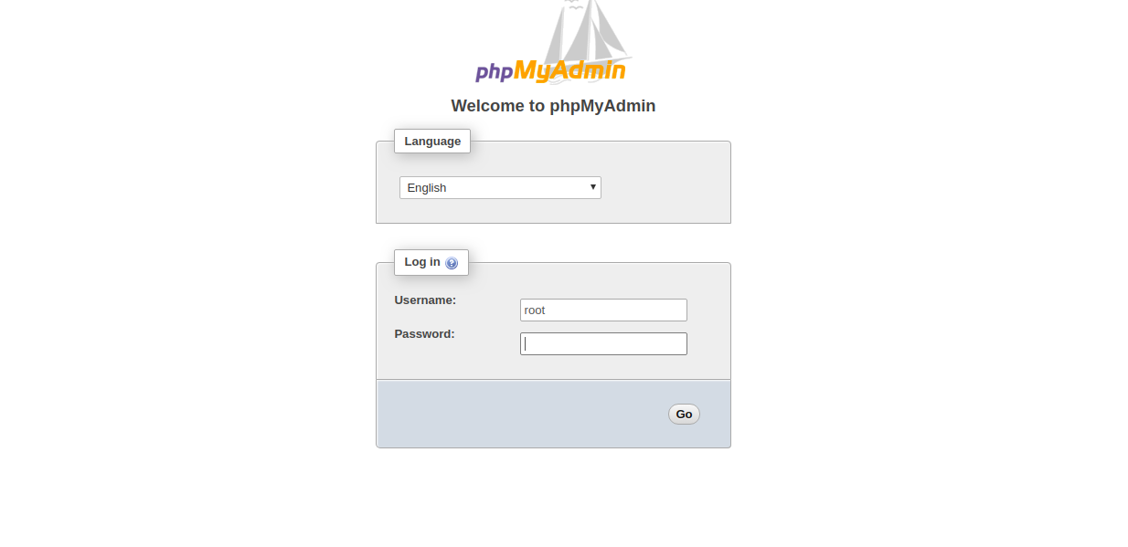 Phpmyadmin login page.