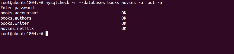 Repair of all tables inside multiples MySQL database.