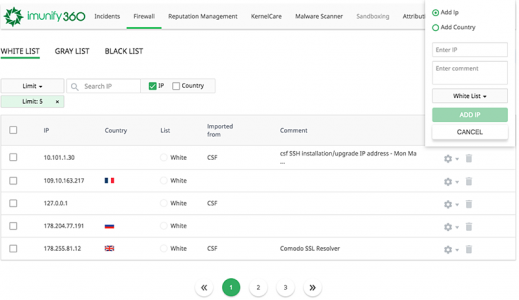 Imunify360 Advanced Firewall Home.