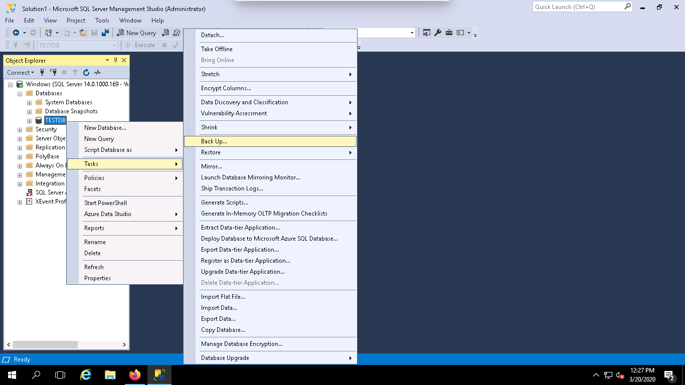 MsSQL Management Studio - Select databases, right click and select "back up".