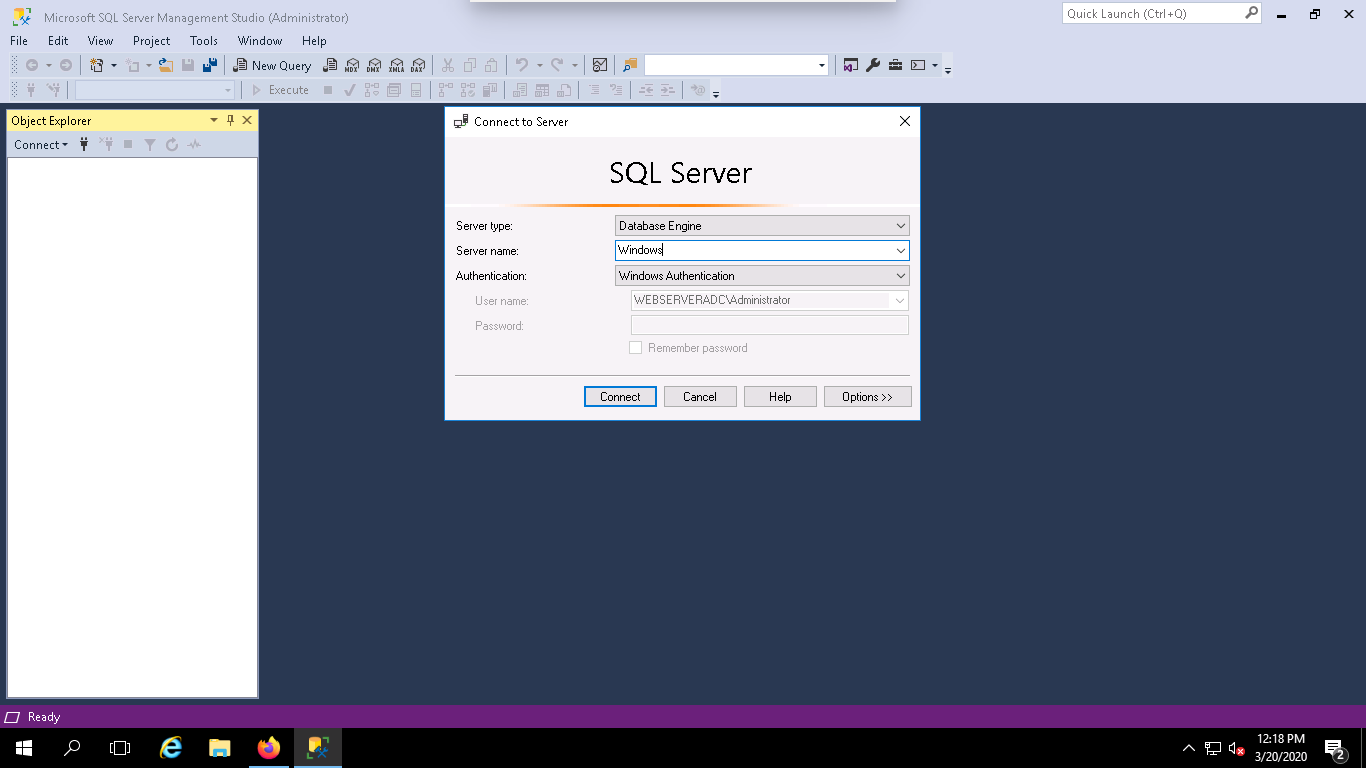 MsSQL Management Studio - Login prompt.