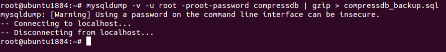 Output of mysqldump command with compression.