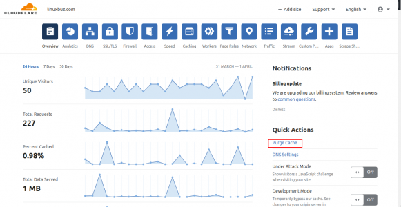 CloudFlare Overview - Purge Cache.