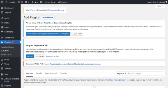 WordPress Plugins menu.