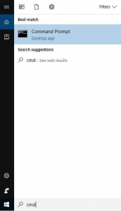 How to clear/flush DNS cache? 1st step, In Windows 10, go to start menu and type "cmd" to search for the command prompt.