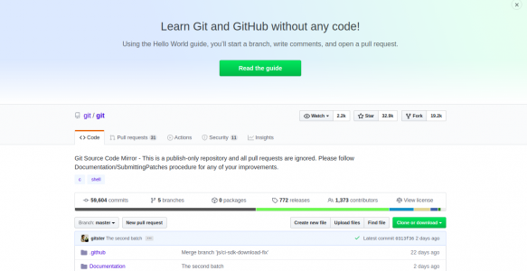 Git source code mirror home page.