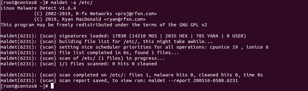 Output of a maldet -a command.